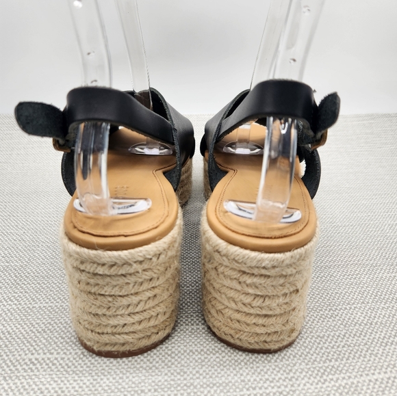 Soludos Amalfi Size 9 Black Leather Platform Sandals Heel Slingback Boho Sisal - Picture 7 of 16